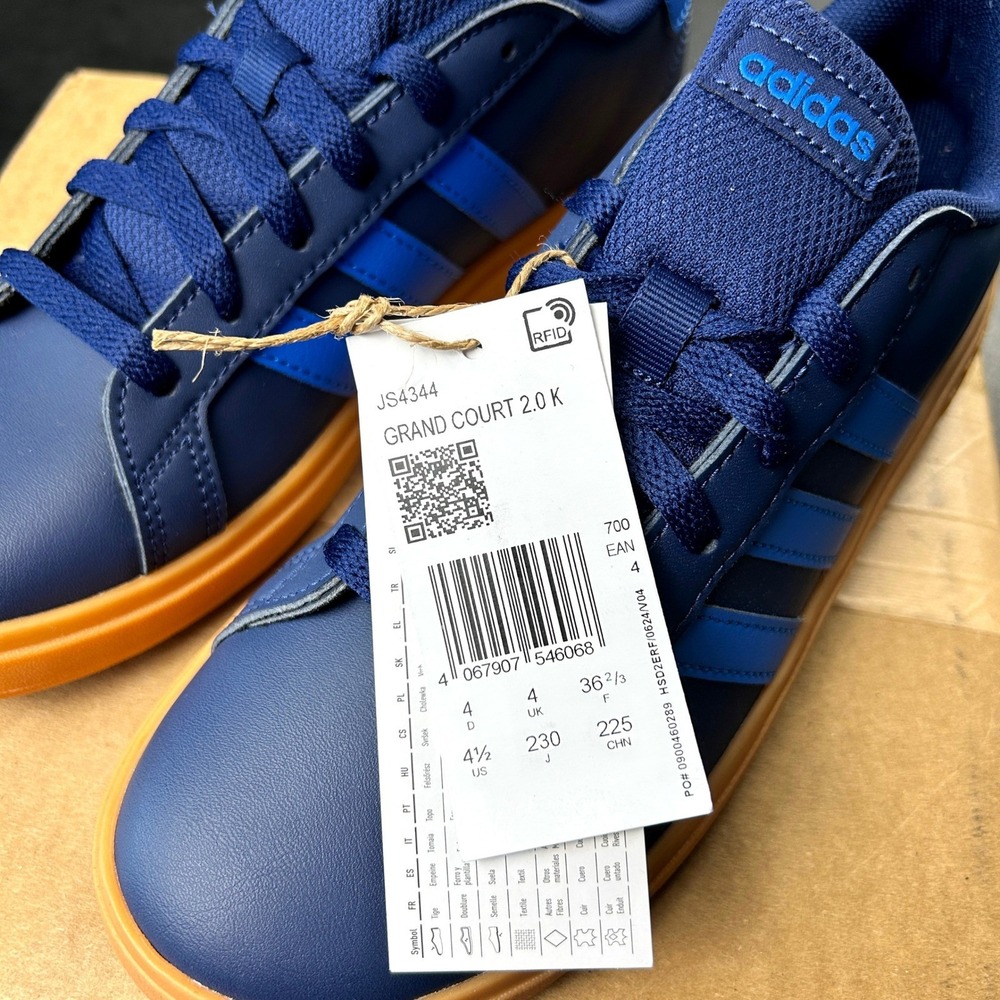 adidas Grand Court 2.0 K Kids Shoes Navy Blue Gum Sole Sneakers JS4344 NEW - Picture 6 of 6